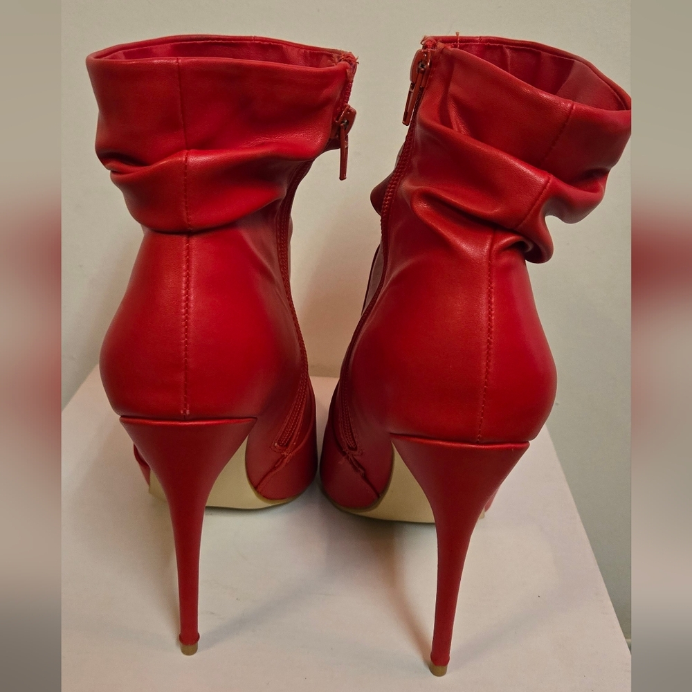JustFab ZELDA Red Stiletto Ankle Boots - Women's Fashion Booties - Picture 4 of 6